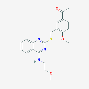 molecular formula C21H23N3O3S B2517263 1-[4-甲氧基-3-[[4-(2-甲氧基乙氨基)喹唑啉-2-基]硫代甲基]苯基]乙酮 CAS No. 422533-00-4