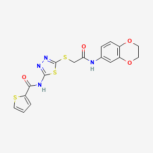 molecular formula C17H14N4O4S3 B2517275 N-(5-((2-((2,3-二氢苯并[b][1,4]二氧杂环-6-基)氨基)-2-氧代乙基)硫代)-1,3,4-噻二唑-2-基)噻吩-2-甲酰胺 CAS No. 868976-34-5
