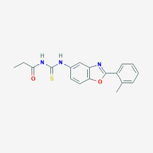 molecular formula C18H17N3O2S B251730 N-{[2-(2-methylphenyl)-1,3-benzoxazol-5-yl]carbamothioyl}propanamide 