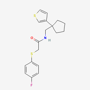 molecular formula C18H20FNOS2 B2517300 2-((4-fluorophenyl)thio)-N-((1-(thiophen-3-yl)cyclopentyl)methyl)acetamide CAS No. 2034451-60-8