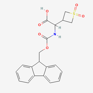 molecular formula C20H19NO6S B2517301 2-(1,1-Dioxothietan-3-yl)-2-(9H-fluoren-9-ylmethoxycarbonylamino)acetic acid CAS No. 2490401-43-7