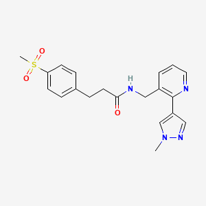 molecular formula C20H22N4O3S B2517304 N-((2-(1-methyl-1H-pyrazol-4-yl)pyridin-3-yl)methyl)-3-(4-(methylsulfonyl)phenyl)propanamide CAS No. 2034424-45-6