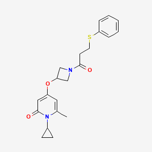 molecular formula C21H24N2O3S B2517316 1-cyclopropyl-6-methyl-4-((1-(3-(phenylthio)propanoyl)azetidin-3-yl)oxy)pyridin-2(1H)-one CAS No. 2034387-27-2