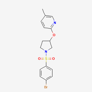 molecular formula C16H17BrN2O3S B2517317 2-((1-((4-Bromophenyl)sulfonyl)pyrrolidin-3-yl)oxy)-5-methylpyridine CAS No. 1903829-19-5