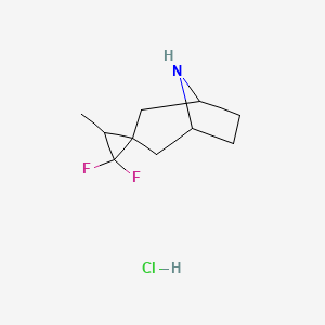 molecular formula C10H16ClF2N B2517353 2',2'-Difluoro-3'-methyl-8-azaspiro[bicyclo[3.2.1]octane-3,1'-cyclopropane] hydrochloride CAS No. 2098069-48-6