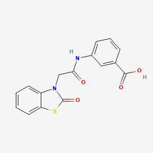 molecular formula C16H12N2O4S B2517363 3-{[(2-oxo-1,3-benzothiazol-3(2H)-yl)acetyl]amino}benzoic acid CAS No. 812642-07-2