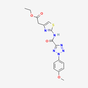 molecular formula C16H16N6O4S B2517368 ethyl 2-(2-(2-(4-methoxyphenyl)-2H-tetrazole-5-carboxamido)thiazol-4-yl)acetate CAS No. 1396784-36-3