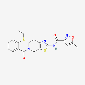molecular formula C20H20N4O3S2 B2517370 N-(5-(2-(ethylthio)benzoyl)-4,5,6,7-tetrahydrothiazolo[5,4-c]pyridin-2-yl)-5-methylisoxazole-3-carboxamide CAS No. 1396793-00-2