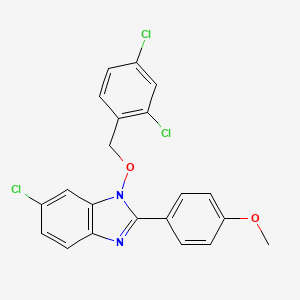 molecular formula C21H15Cl3N2O2 B2517375 6-chloro-1-[(2,4-dichlorobenzyl)oxy]-2-(4-methoxyphenyl)-1H-1,3-benzimidazole CAS No. 329235-03-2