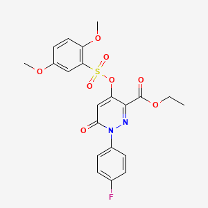 molecular formula C21H19FN2O8S B2517377 4-(((2,5-二甲氧基苯基)磺酰基)氧基)-1-(4-氟苯基)-6-氧代-1,6-二氢吡啶嗪-3-羧酸乙酯 CAS No. 899728-08-6
