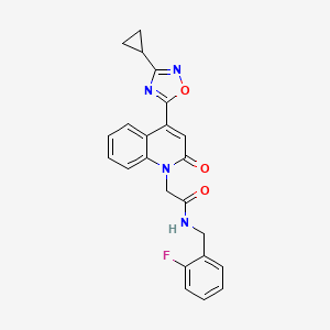 molecular formula C23H19FN4O3 B2517379 2-(4-(3-cyclopropyl-1,2,4-oxadiazol-5-yl)-2-oxoquinolin-1(2H)-yl)-N-(2-fluorobenzyl)acetamide CAS No. 1251629-14-7