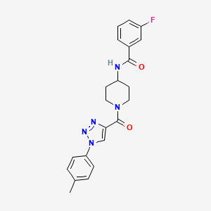 molecular formula C22H22FN5O2 B2517381 3-fluoro-N-(1-(1-(p-tolyl)-1H-1,2,3-triazole-4-carbonyl)piperidin-4-yl)benzamide CAS No. 1251607-78-9