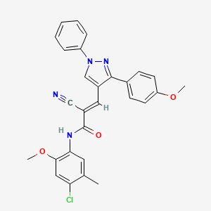 molecular formula C28H23ClN4O3 B2517402 (E)-N-(4-chloro-2-methoxy-5-methylphenyl)-2-cyano-3-[3-(4-methoxyphenyl)-1-phenylpyrazol-4-yl]prop-2-enamide CAS No. 882233-34-3