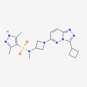 molecular formula C18H24N8O2S B2517404 N-(1-{3-环丁基-[1,2,4]三唑并[4,3-b]哒嗪-6-基}氮杂环丁-3-基)-N,3,5-三甲基-1H-吡唑-4-磺酰胺 CAS No. 2197264-67-6