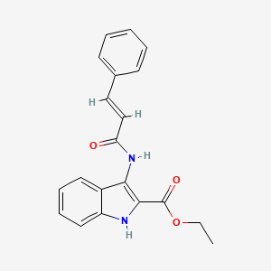 molecular formula C20H18N2O3 B2517406 3-(3-Phenyl-acryloylamino)-1H-indole-2-carboxylic acid ethyl ester CAS No. 330439-38-8