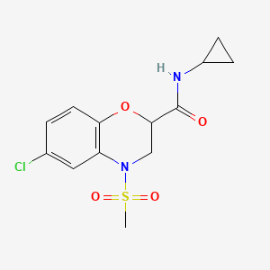 molecular formula C13H15ClN2O4S B2517407 6-chloro-N-cyclopropyl-4-(methylsulfonyl)-3,4-dihydro-2H-1,4-benzoxazine-2-carboxamide CAS No. 866142-51-0