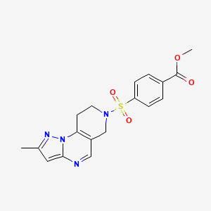 molecular formula C18H18N4O4S B2517408 4-((2-甲基-8,9-二氢吡唑并[1,5-a]嘧啶[3,4-e]嘧啶-7(6H)-基)磺酰基)苯甲酸甲酯 CAS No. 1797893-45-8