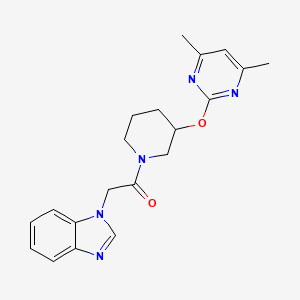 molecular formula C20H23N5O2 B2517409 2-(1H-benzo[d]imidazol-1-yl)-1-(3-((4,6-dimethylpyrimidin-2-yl)oxy)piperidin-1-yl)ethanone CAS No. 2097922-73-9