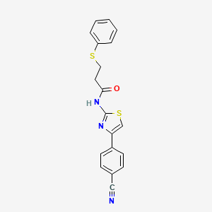 molecular formula C19H15N3OS2 B2517413 N-(4-(4-cyanophenyl)thiazol-2-yl)-3-(phenylthio)propanamide CAS No. 392322-64-4