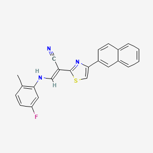 molecular formula C23H16FN3S B2517422 (E)-3-((5-氟-2-甲基苯基)氨基)-2-(4-(萘-2-基)噻唑-2-基)丙烯腈 CAS No. 477298-05-8