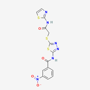 molecular formula C14H10N6O4S3 B2517426 3-nitro-N-(5-((2-oxo-2-(thiazol-2-ylamino)ethyl)thio)-1,3,4-thiadiazol-2-yl)benzamide CAS No. 392299-66-0
