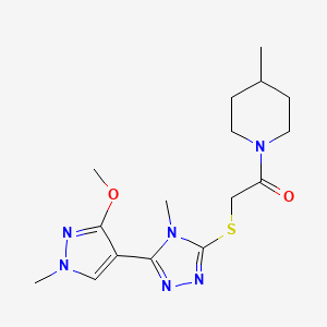 molecular formula C16H24N6O2S B2517466 2-((5-(3-methoxy-1-methyl-1H-pyrazol-4-yl)-4-methyl-4H-1,2,4-triazol-3-yl)thio)-1-(4-methylpiperidin-1-yl)ethanone CAS No. 1013775-79-5