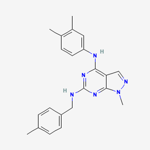 molecular formula C22H24N6 B2517517 N~4~-(3,4-dimethylphenyl)-1-methyl-N~6~-(4-methylbenzyl)-1H-pyrazolo[3,4-d]pyrimidine-4,6-diamine CAS No. 896001-33-5