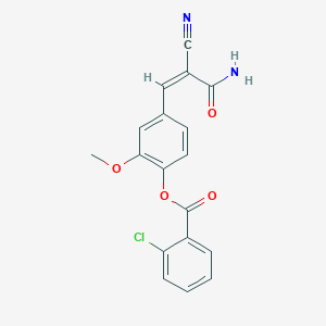 molecular formula C18H13ClN2O4 B2517521 4-[(1Z)-2-氨基甲酰基-2-氰基乙-1-烯-1-基]-2-甲氧基苯基 2-氯苯甲酸酯 CAS No. 891588-76-4