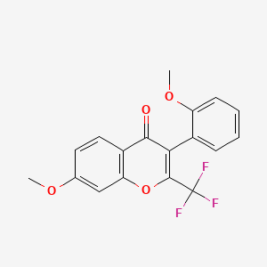 molecular formula C18H13F3O4 B2517527 7-methoxy-3-(2-methoxyphenyl)-2-(trifluoromethyl)-4H-chromen-4-one CAS No. 303119-55-3