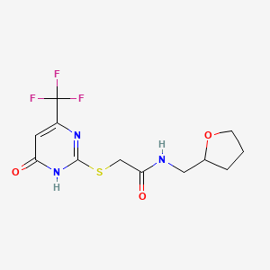 molecular formula C12H14F3N3O3S B2517568 2-((6-oxo-4-(trifluoromethyl)-1,6-dihydropyrimidin-2-yl)thio)-N-((tetrahydrofuran-2-yl)methyl)acetamide CAS No. 899744-23-1