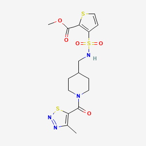 molecular formula C16H20N4O5S3 B2517608 3-(N-((1-(4-甲基-1,2,3-噻二唑-5-羰基)哌啶-4-基)甲基)磺酰胺基)噻吩-2-甲酸甲酯 CAS No. 1235302-00-7