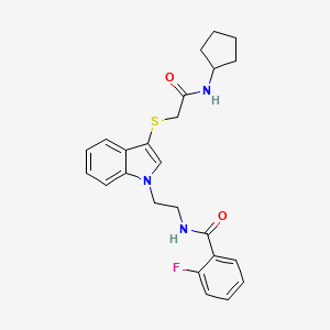 molecular formula C24H26FN3O2S B2517611 N-[2-[3-[2-(环戊基氨基)-2-氧代乙基]硫代吲哚-1-基]乙基]-2-氟苯甲酰胺 CAS No. 851714-79-9
