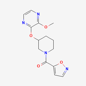 molecular formula C14H16N4O4 B2517628 Isoxazol-5-yl(3-((3-methoxypyrazin-2-yl)oxy)piperidin-1-yl)methanone CAS No. 2034436-60-5