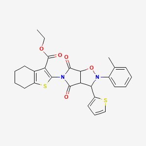 molecular formula C27H26N2O5S2 B2517631 ethyl 2-(4,6-dioxo-3-(thiophen-2-yl)-2-(o-tolyl)tetrahydro-2H-pyrrolo[3,4-d]isoxazol-5(3H)-yl)-4,5,6,7-tetrahydrobenzo[b]thiophene-3-carboxylate CAS No. 1005045-33-9
