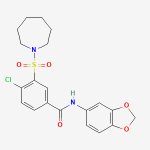 molecular formula C20H21ClN2O5S B2517633 3-(azepan-1-ylsulfonyl)-N-(1,3-benzodioxol-5-yl)-4-chlorobenzamide CAS No. 802948-26-1