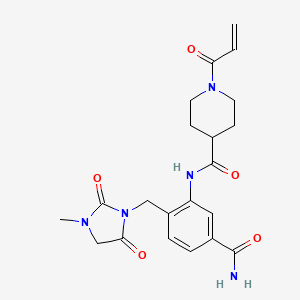 molecular formula C21H25N5O5 B2517635 N-[5-Carbamoyl-2-[(3-methyl-2,5-dioxoimidazolidin-1-yl)methyl]phenyl]-1-prop-2-enoylpiperidine-4-carboxamide CAS No. 2361762-94-7