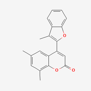 molecular formula C20H16O3 B2517641 6,8-Dimethyl-4-(3-methyl-1-benzofuran-2-yl)chromen-2-one CAS No. 859138-02-6