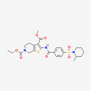 molecular formula C25H31N3O7S2 B2517645 6-ethyl 3-methyl 2-(4-((2-methylpiperidin-1-yl)sulfonyl)benzamido)-4,5-dihydrothieno[2,3-c]pyridine-3,6(7H)-dicarboxylate CAS No. 449770-70-1