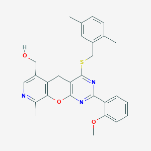 (7-{[(2,5-Dimethylphenyl)methyl]sulfanyl}-5-(2-methoxyphenyl)-14-methyl-2-oxa-4,6,13-triazatricyclo[8.4.0.0^{3,8}]tetradeca-1(10),3(8),4,6,11,13-hexaen-11-yl)methanol