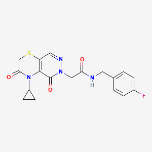 molecular formula C18H17FN4O3S B2517654 2-(4-cyclopropyl-3,5-dioxo-3,4-dihydro-2H-pyridazino[4,5-b][1,4]thiazin-6(5H)-yl)-N-(4-fluorobenzyl)acetamide CAS No. 1286733-21-8