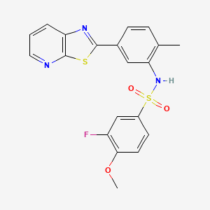 molecular formula C20H16FN3O3S2 B2517659 3-fluoro-4-methoxy-N-(2-methyl-5-(thiazolo[5,4-b]pyridin-2-yl)phenyl)benzenesulfonamide CAS No. 896679-60-0
