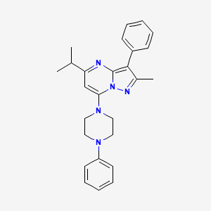 molecular formula C26H29N5 B2517660 5-Isopropyl-2-methyl-3-phenyl-7-(4-phenylpiperazin-1-yl)pyrazolo[1,5-a]pyrimidine CAS No. 899406-81-6