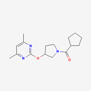 molecular formula C16H23N3O2 B2517665 环戊基(3-((4,6-二甲基嘧啶-2-基)氧代)吡咯烷-1-基)甲酮 CAS No. 2034388-77-5