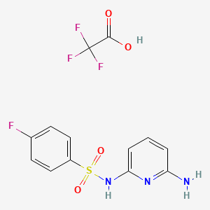 molecular formula C13H11F4N3O4S B2517667 N-(6-Aminopyridin-2-yl)-4-fluorobenzenesulfonamide;2,2,2-trifluoroacetic acid CAS No. 2416235-82-8