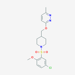 molecular formula C18H22ClN3O4S B2517676 3-[[1-(5-Chloro-2-methoxyphenyl)sulfonylpiperidin-4-yl]methoxy]-6-methylpyridazine CAS No. 2380041-66-5