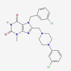 molecular formula C24H24Cl2N6O2 B2517683 7-(3-chlorobenzyl)-8-((4-(3-chlorophenyl)piperazin-1-yl)methyl)-3-methyl-1H-purine-2,6(3H,7H)-dione CAS No. 868143-52-6