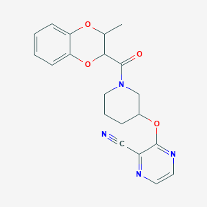 molecular formula C20H20N4O4 B2517687 3-((1-(3-甲基-2,3-二氢苯并[b][1,4]二噁英-2-羰基)哌啶-3-基)氧基)吡嗪-2-腈 CAS No. 2034229-65-5