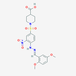 1-[(4-{2-[(E)-(2,5-dimethoxyphenyl)methylidene]hydrazino}-3-nitrophenyl)sulfonyl]-4-piperidinecarboxylic acid