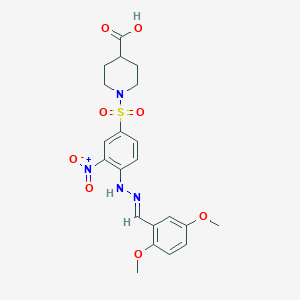 molecular formula C21H24N4O8S B2517695 1-[(4-{2-[(E)-(2,5-dimethoxyphenyl)methylidene]hydrazino}-3-nitrophenyl)sulfonyl]-4-piperidinecarboxylic acid CAS No. 860612-05-1