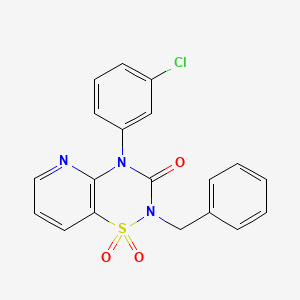 molecular formula C19H14ClN3O3S B2517698 2-benzyl-4-(3-chlorophenyl)-2H-pyrido[2,3-e][1,2,4]thiadiazin-3(4H)-one 1,1-dioxide CAS No. 1251672-11-3